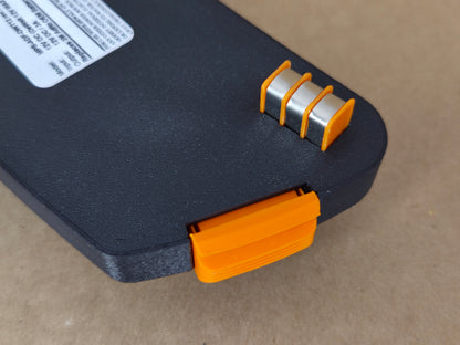 DeWalt 12V MAX Adflo battery adapter - modular latch mechanism and contact interface - close-up