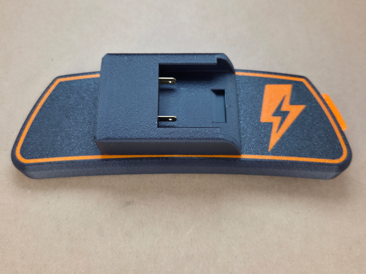 DeWalt 12V MAX Adflo adapter - adapter alone showing battery receptor and lightning-bolt outline - flat view