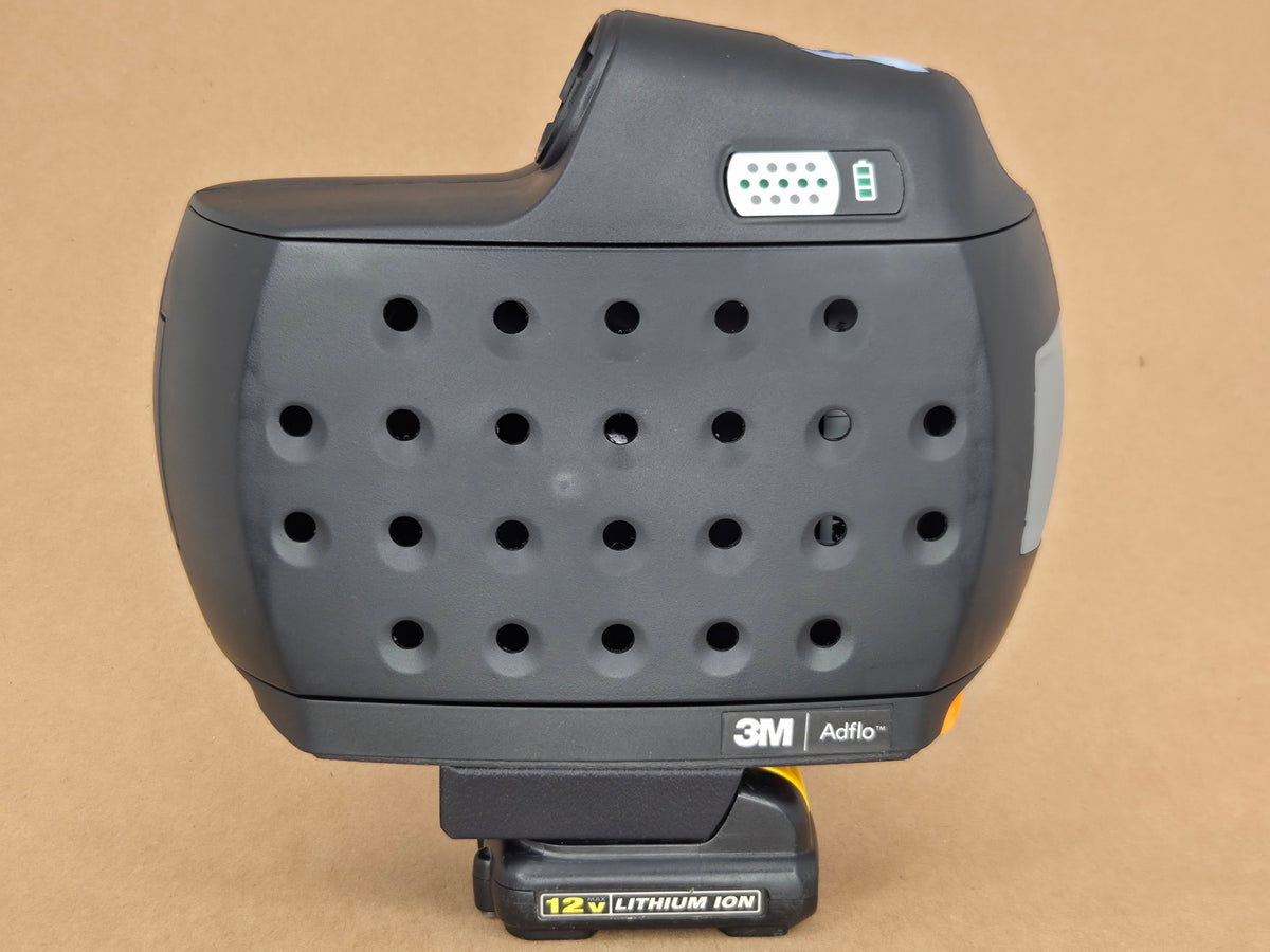 DeWalt 12V MAX Adflo battery adapter - assembled on the Adflo battery rail - front view