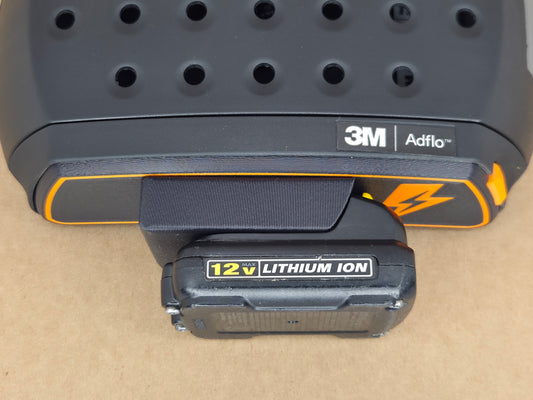 DeWalt 12V MAX Adflo battery adapter - DCB124 3.0Ah pack slid in - front view